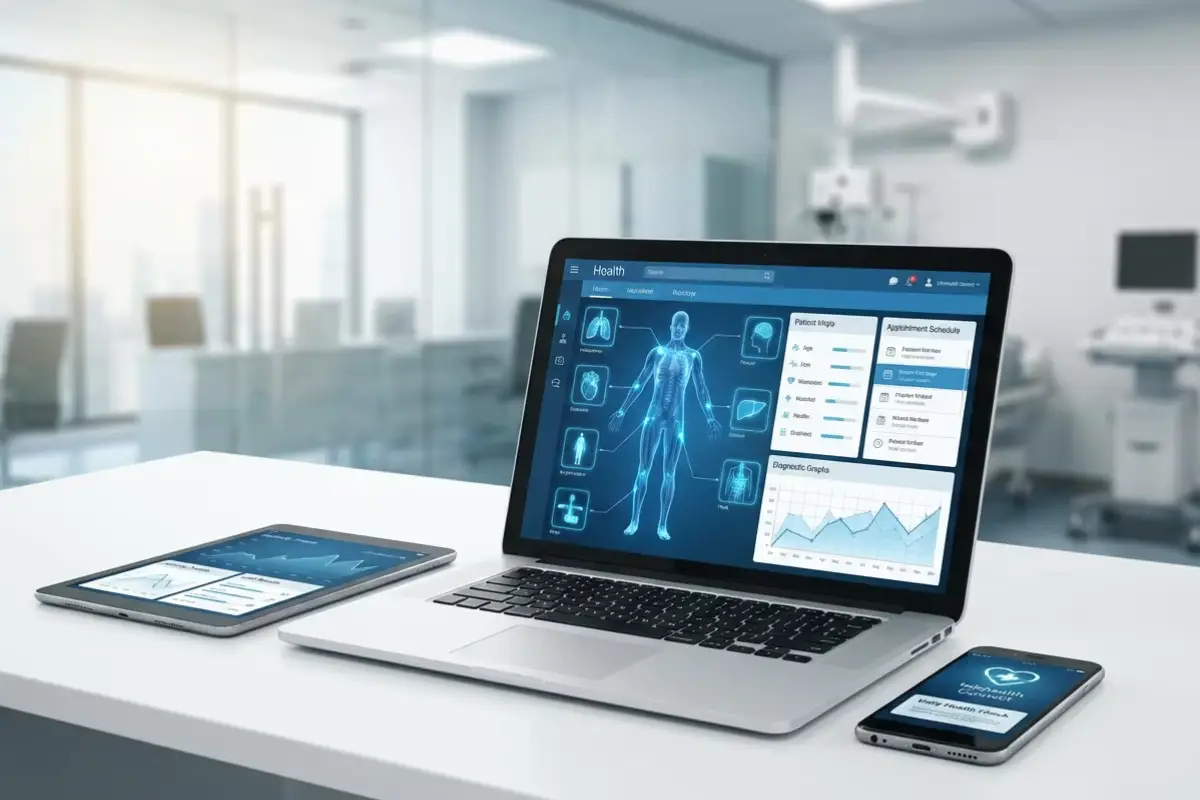 Ιατρικό λογισμικό σε laptop, tablet και κινητό — διαχείριση ασθενών, ραντεβού και ιατρικών αρχείων